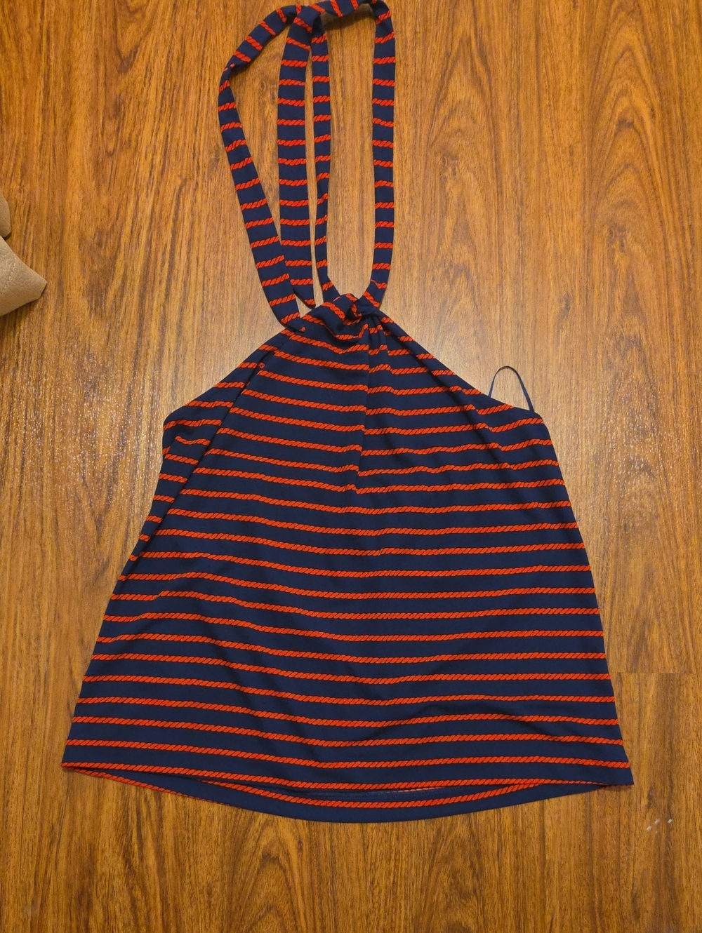 Ann Taylor Navy & Red Striped Halter Top | Sleeveless Silky Summer Camisole | XL
